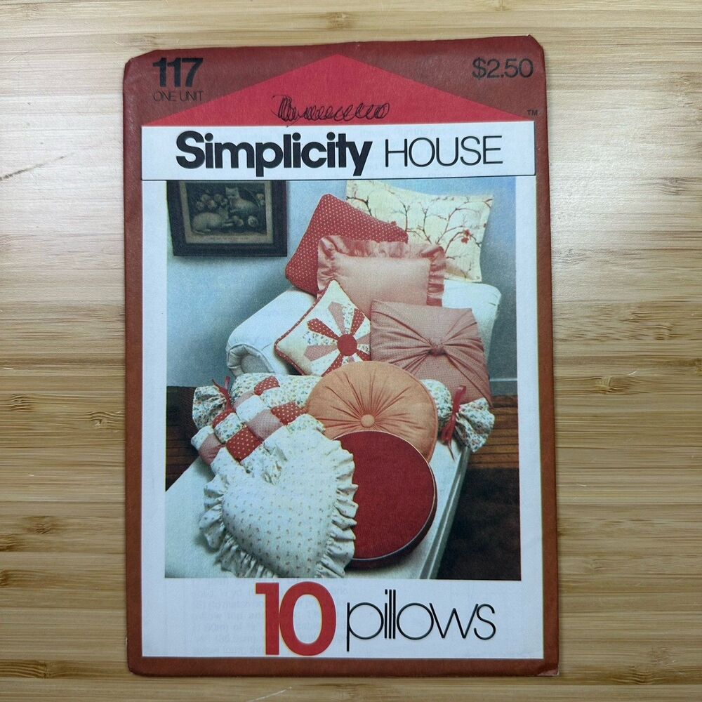 Vtg Simplicity Throw Pillows Instruction Cards Pattern 117 Cottagecore 1981
